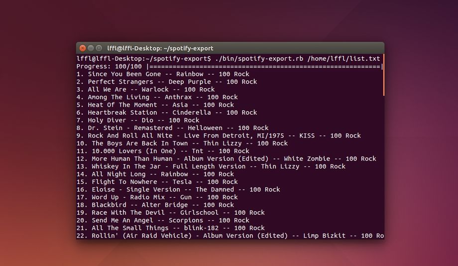 spotify-export in Ubuntu