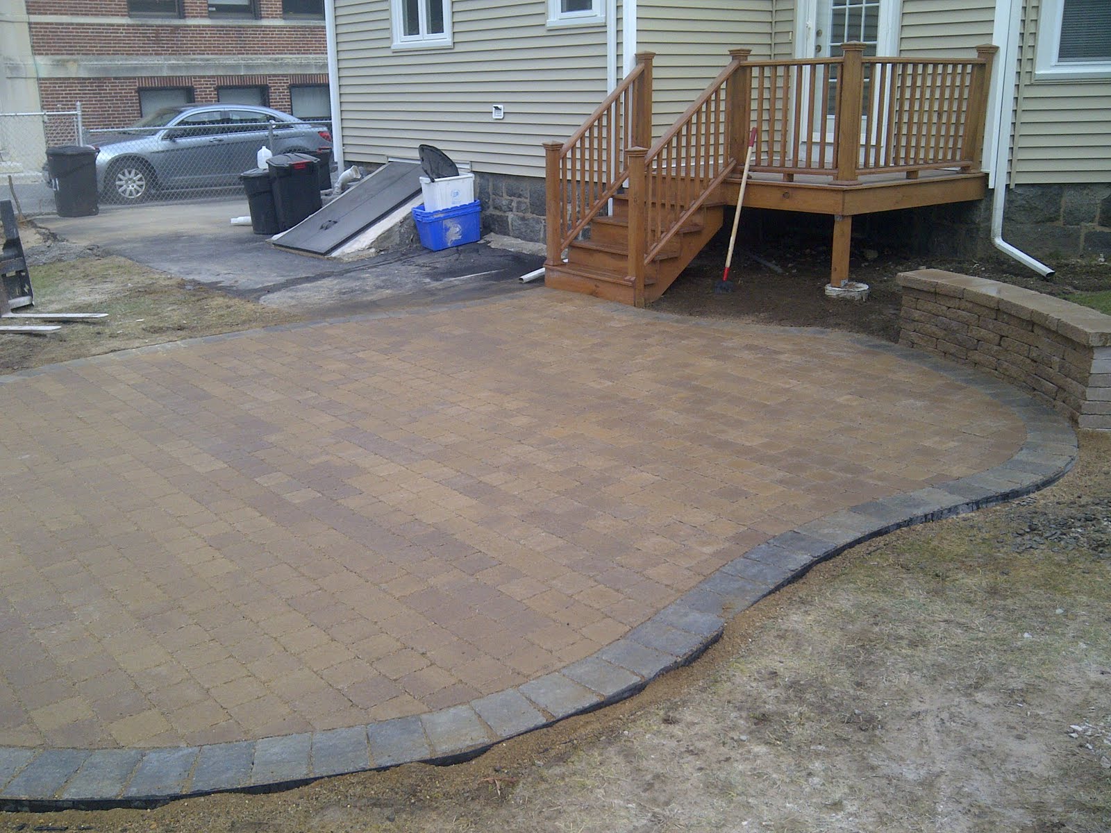 Wakefield, MA Patio and Sitting Wall Before/After Jeff's Landscape Inc.