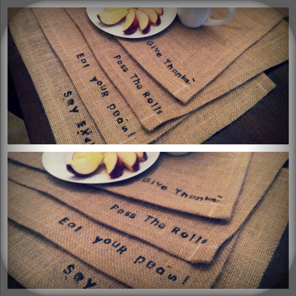 It’s Whatever Burlap placemats with manners