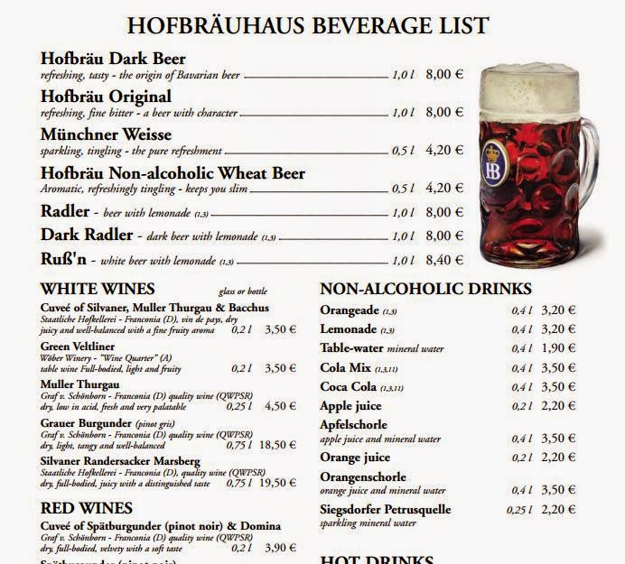 HOFBRÄUHAUS Munich Menu Prices Mike Norman Economics
