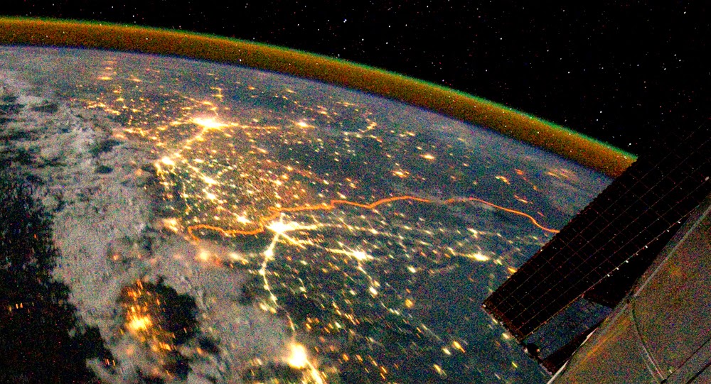 Map of present-day India and Pakistan border at night. Visible from space