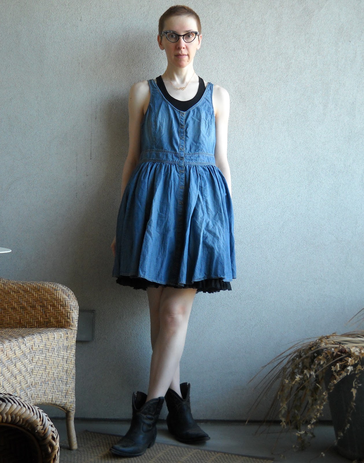 white jean jumper dress