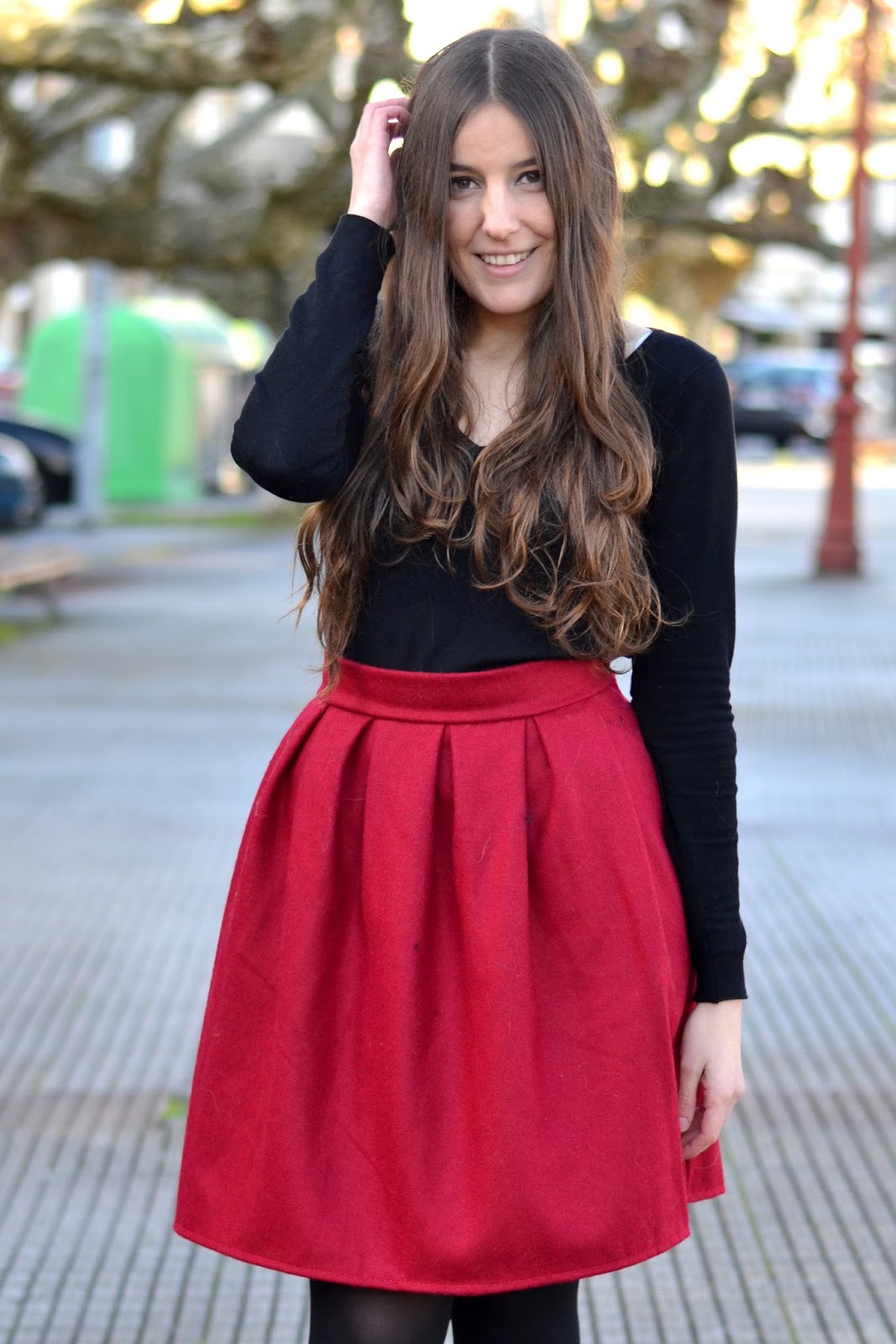 falda midi roja de sheinside