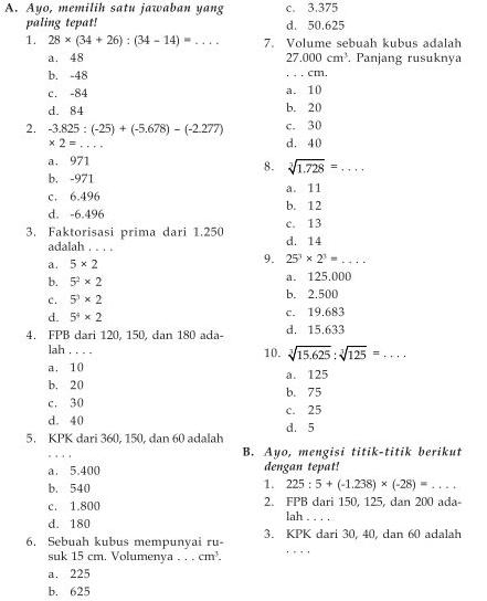 Soal Matematika SD Kelas 6 - Bab 1 Bilangan Bulat | Download Buku Gratis