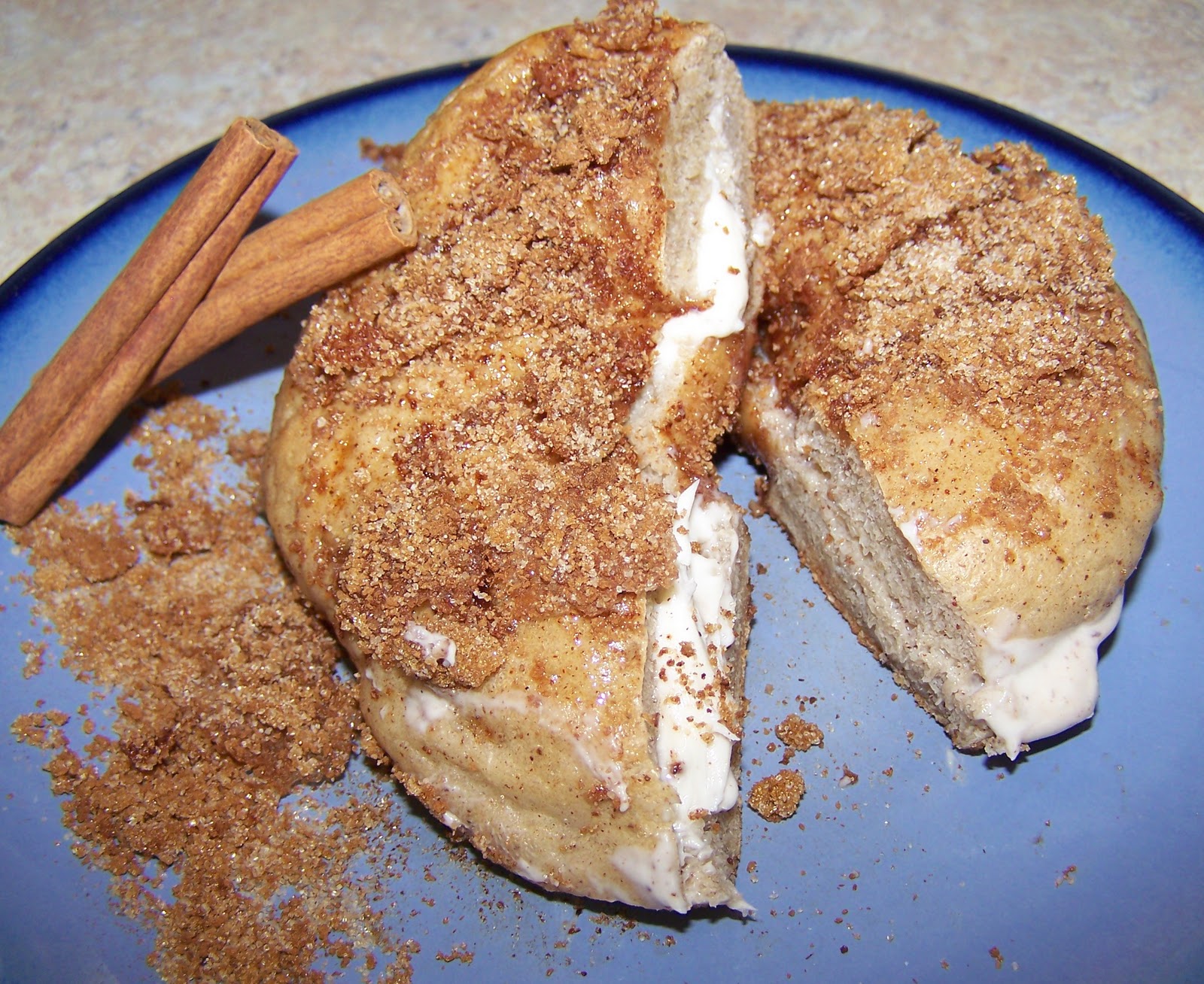 Little Mommy, Big Appetite Crunchy Cinnamon Bagels with Spiced Cream