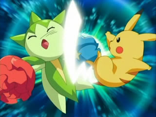 Pikashu en acción anime manga aventura pokemon