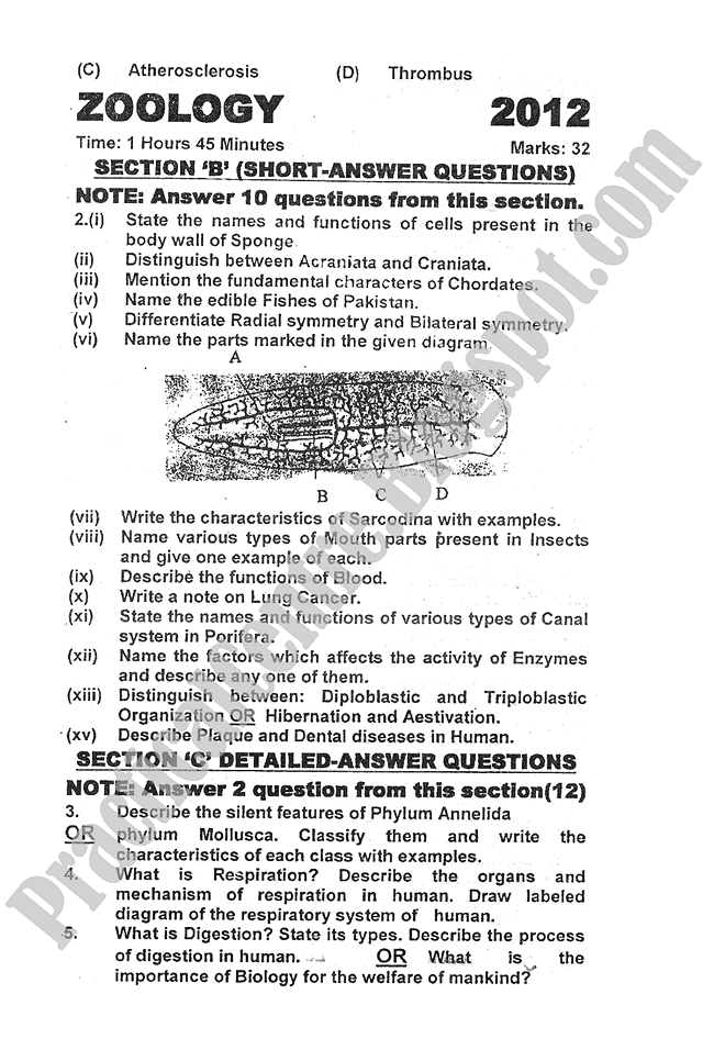 Zoology-2012-five-year-paper-class-XI