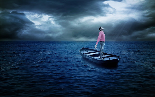 Alone boy in sea boat wallpaper by sunil anand