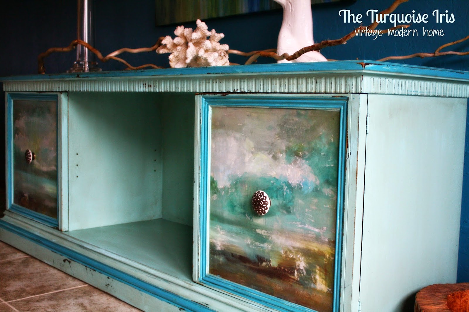 The Turquoise Iris Furniture & Art Tiffany Blue TV Concole / Office