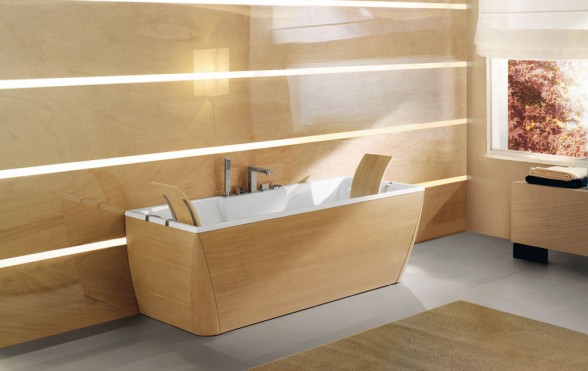 timber finish bathtub bathroom