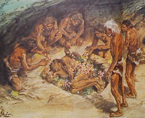 a burial by Neanderthal in Shanidar cave