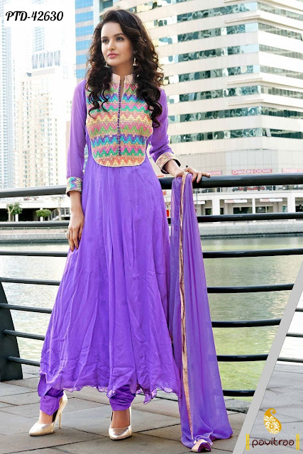 Purple Floor Length Gown Style Anarkali Suit
