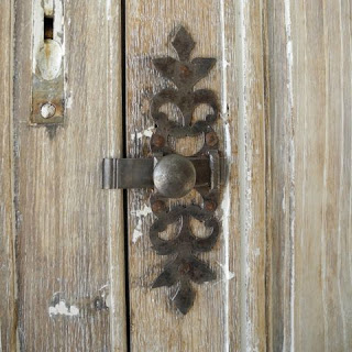 Pair 18th Century Oak Doors, Hardware Detail, from a Village House near Tours, France via Chateau Domingue as seen on linenandlavender.net - http://www.linenandlavender.net/p/blog-page_9.html
