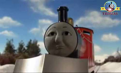 Thomas the train James the red engine dreaming about the winter great Christmas present train ride