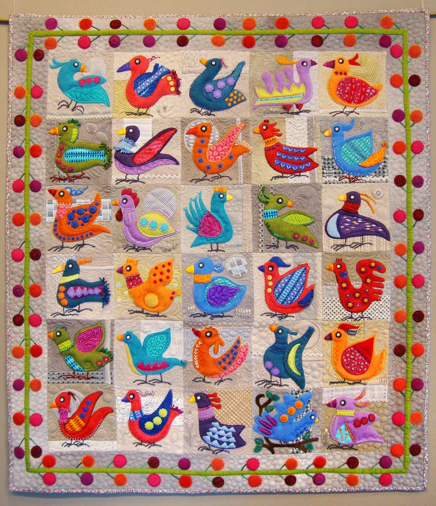 Bird Dance by Sue Spargo, wool applique wall quilt