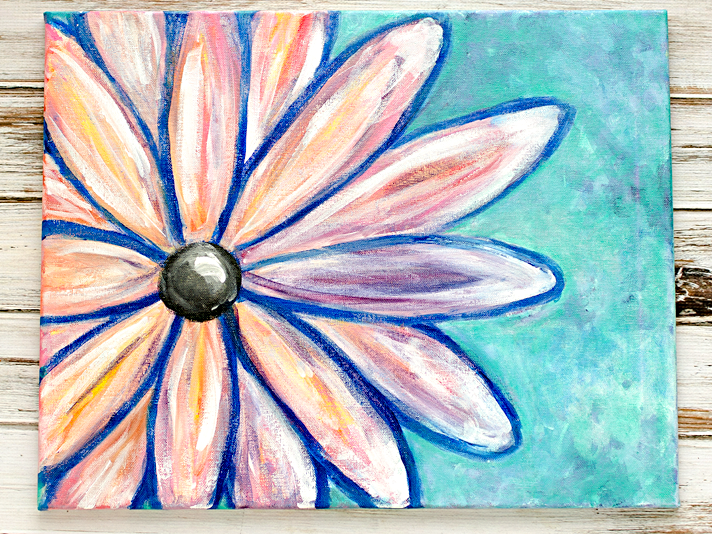 altered abstract wall art | Paint Nite Crazy Daisy | Date Night Fun w/ Hubby