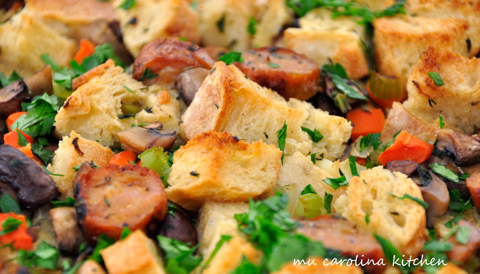 My Carolina Kitchen Rusticstyle Herbed Bread Dressing with Sausage