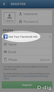 Gambar c. Form pendaftaran - Tombol info Facebook
