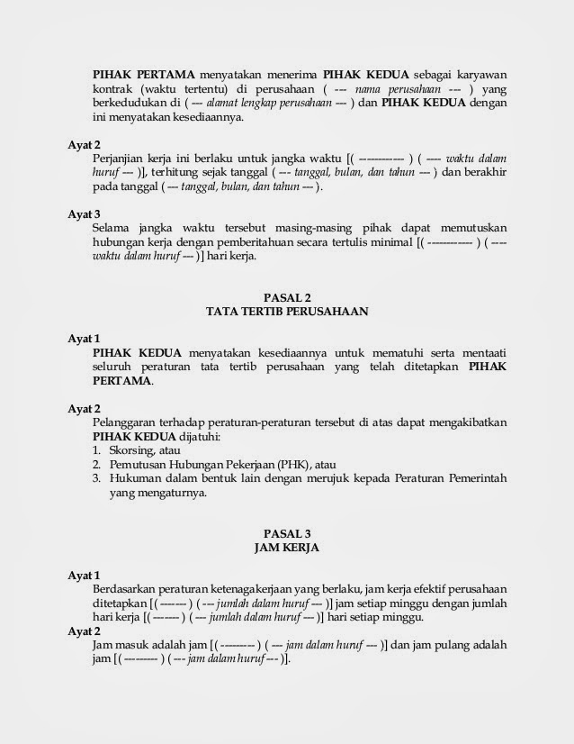 Contoh Surat Perjanjian Kontrak Kerja Terbaru Indonesia