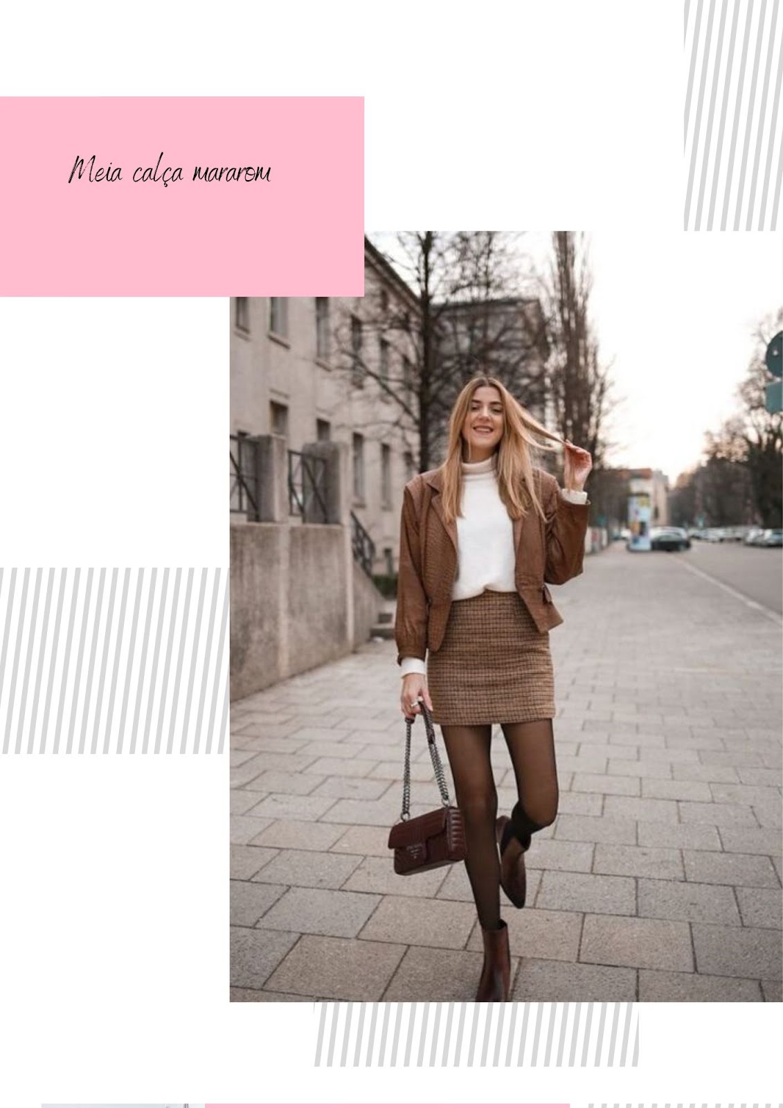 saia marrom com meia calça preta