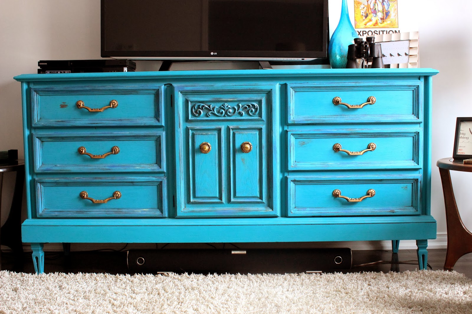 Retiqued by Rae Bond Turquoise / Blue Dresser with Gold