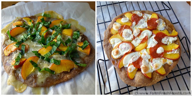 a pair of peach pizzas