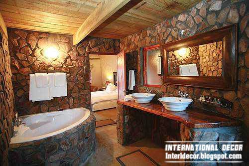 Rustic decor and furniture for small bathroom