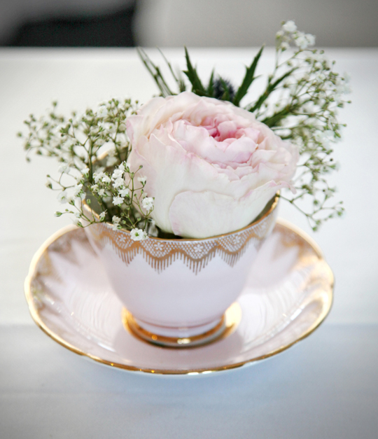 flowers in pink vintage teacup