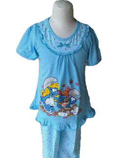 baju perempuan motif smurf biru pita