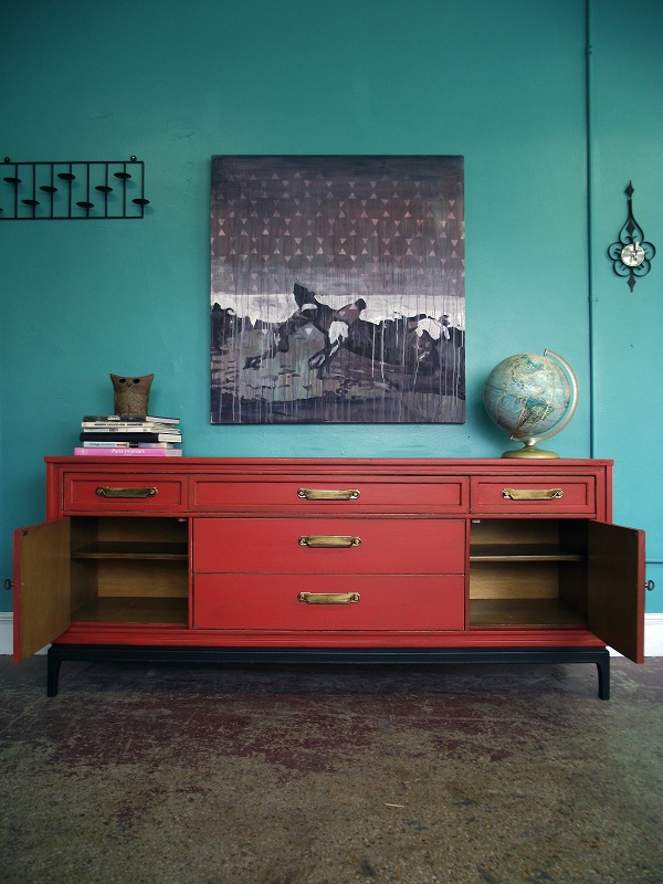 Vintage Ground Vintage Fire Truck Red Media Stand Buffet Sideboard