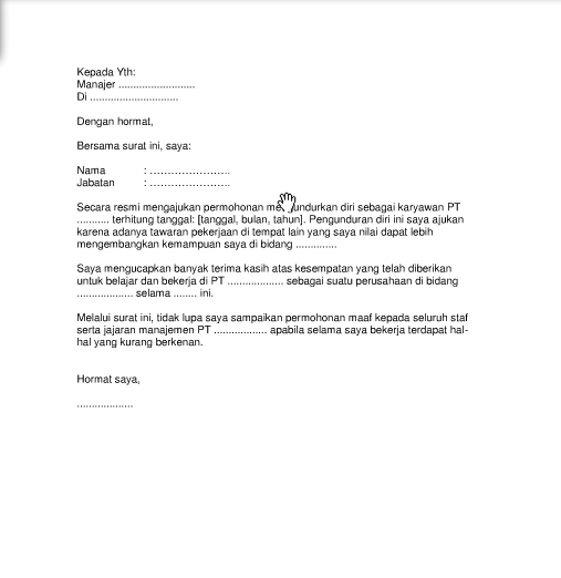 contoh surat pengunduran diri resign kerja yang baik dan contoh surat pengunduran diri resign kerja yang baik dan