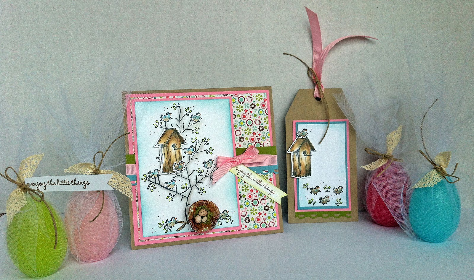 Laura's Creative Moments Birdhouse cards and a tag Stamps by Judith