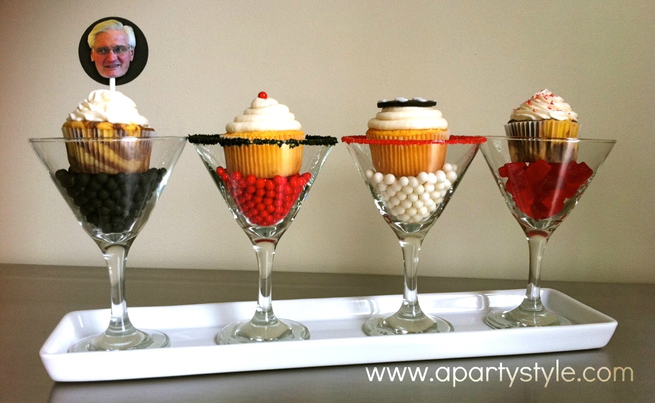 a. party style martini glasses and cupcakes