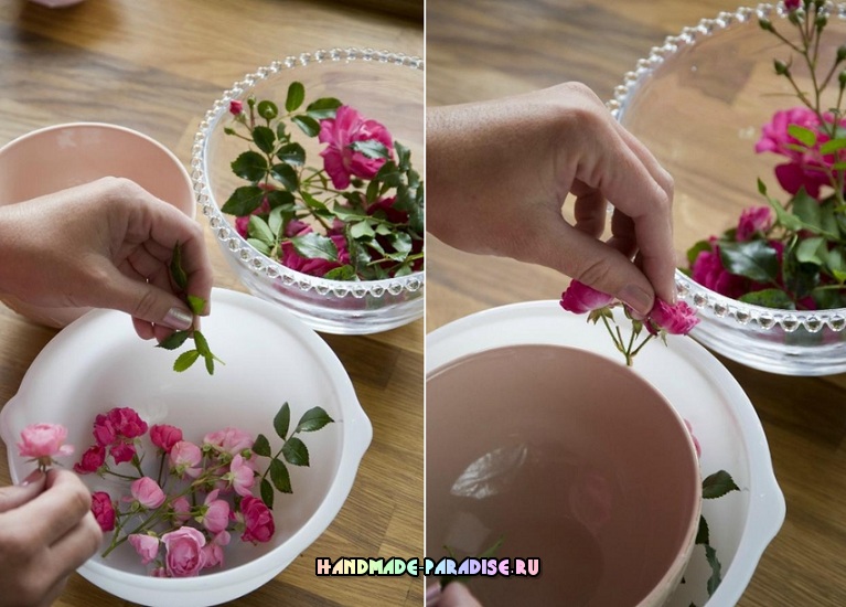 Ледяная ваза с цветами для зимнего праздничного стола
