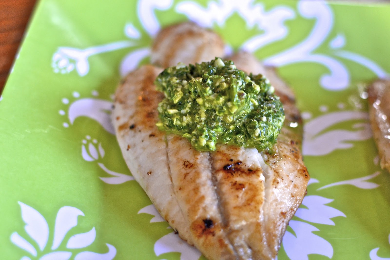 "Pointless" Meals Tilapia topped with Pesto
