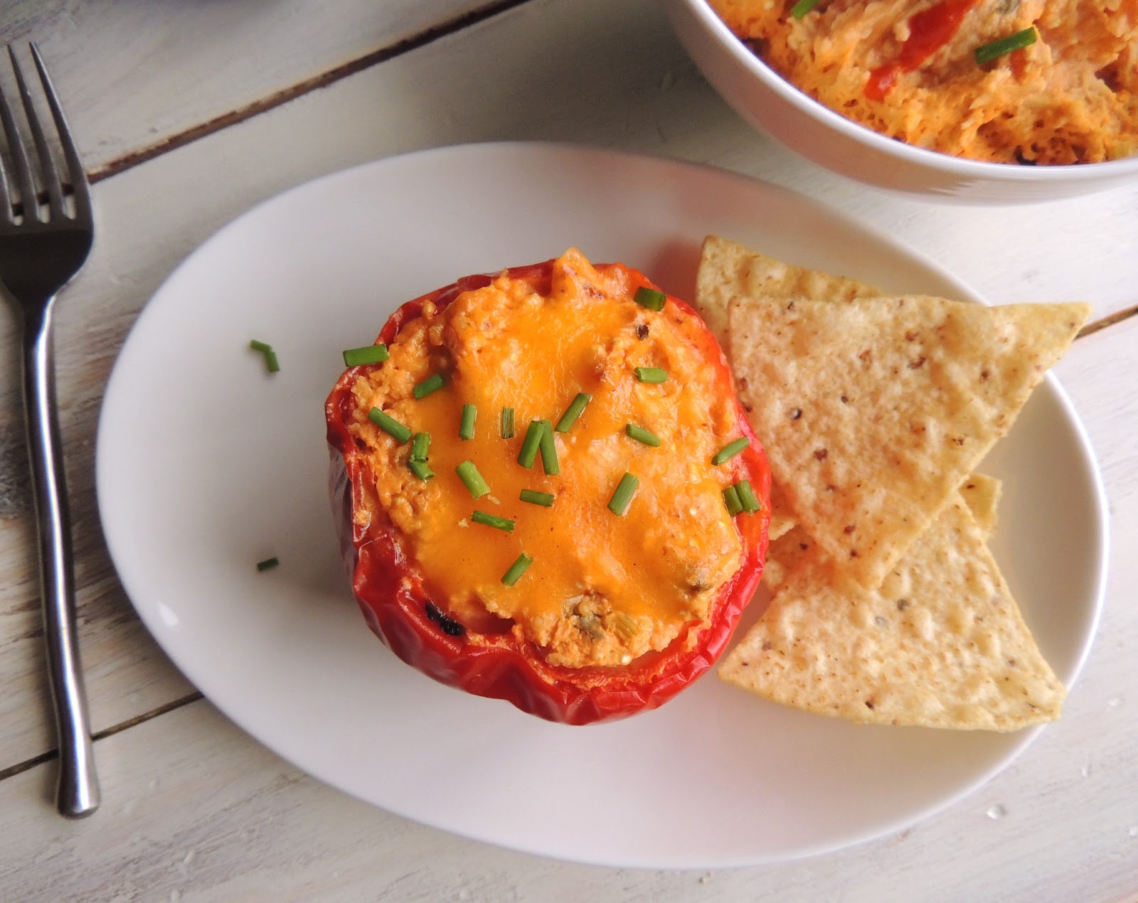 Leave a Happy Plate Healthy Buffalo Chicken Dip Stuffed Peppers