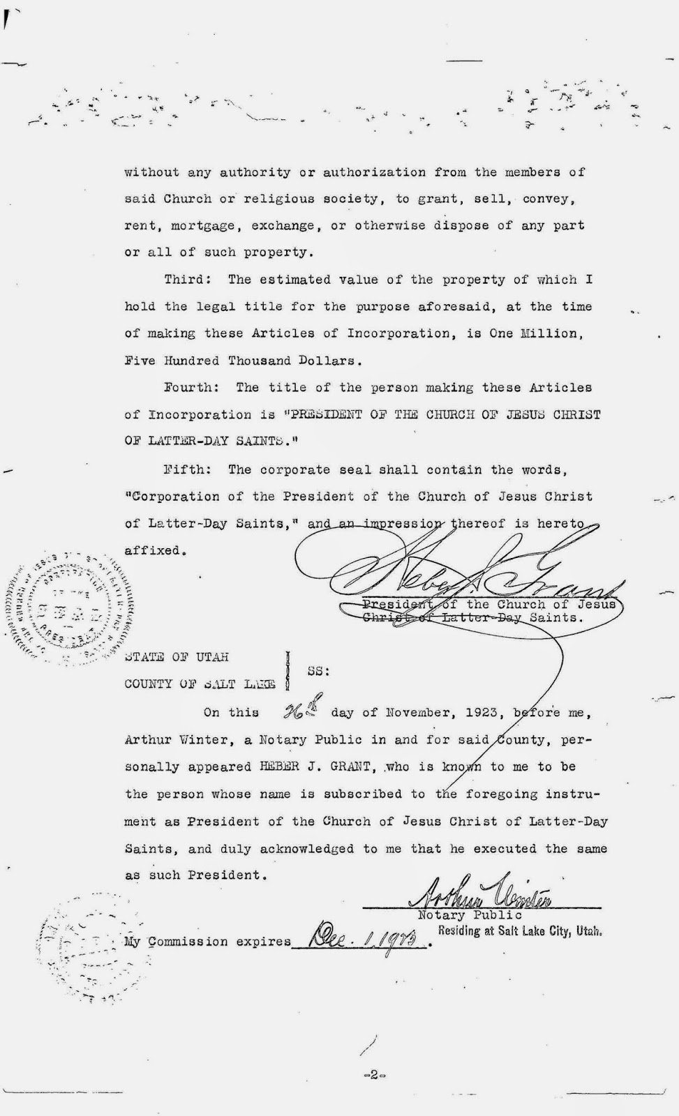 Mormon Disclosures Articles of Incorporation Archive