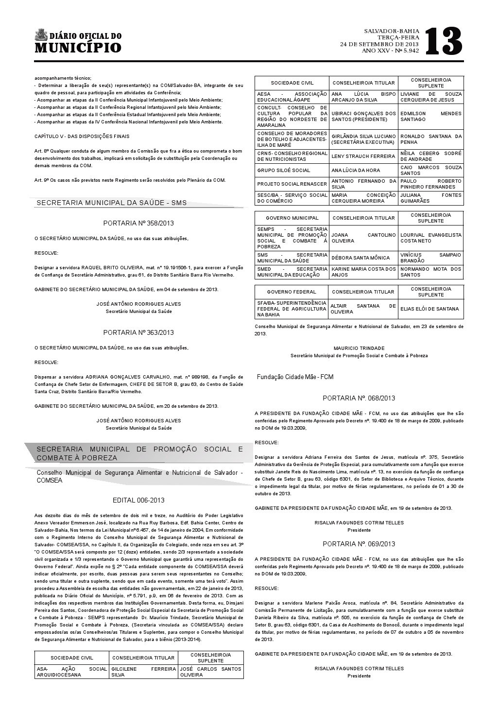 Homologação da Posse do COMSEA/SSA, 24.09.2013, p.13