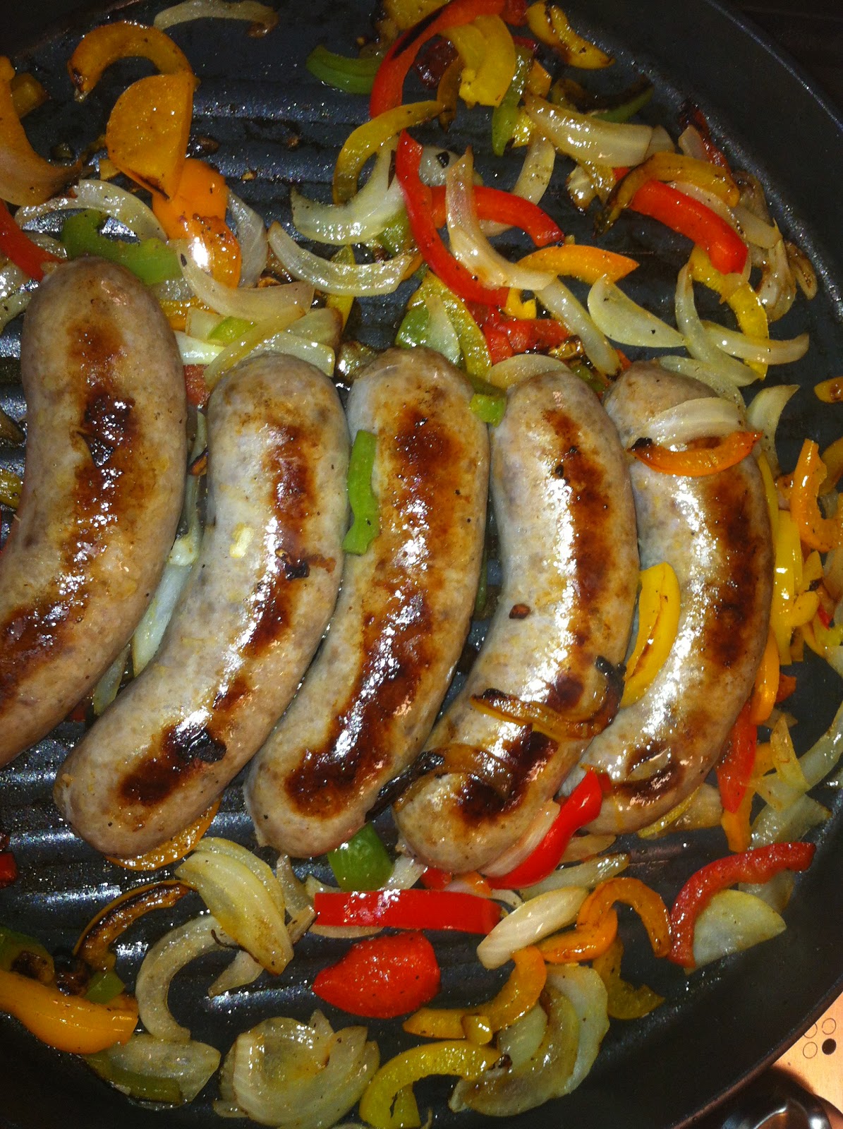 Pattycakes in the Kitchen Beer Brats with Onions and Peppers