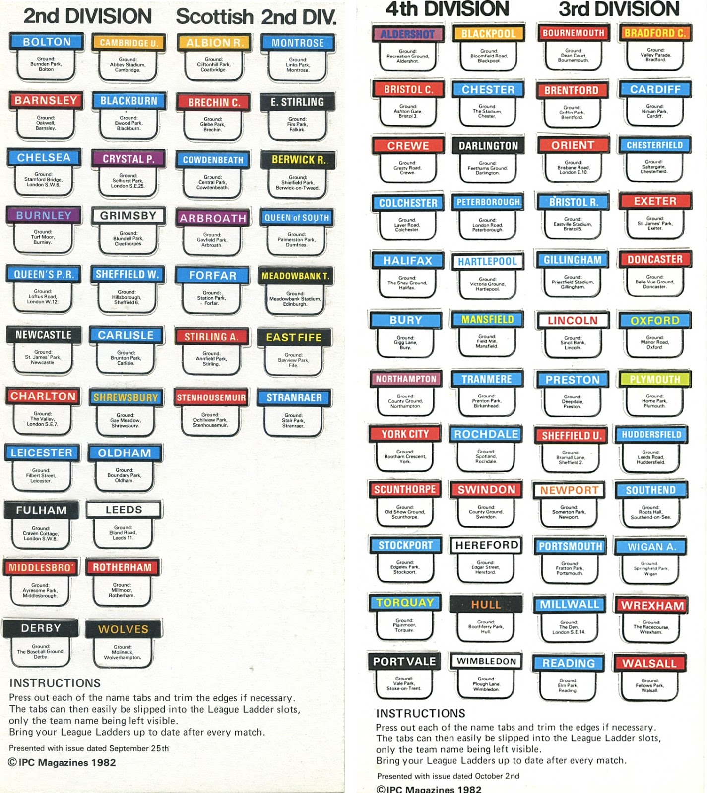 Football Cartophilic Info Exchange Shoot 198283 League Ladders