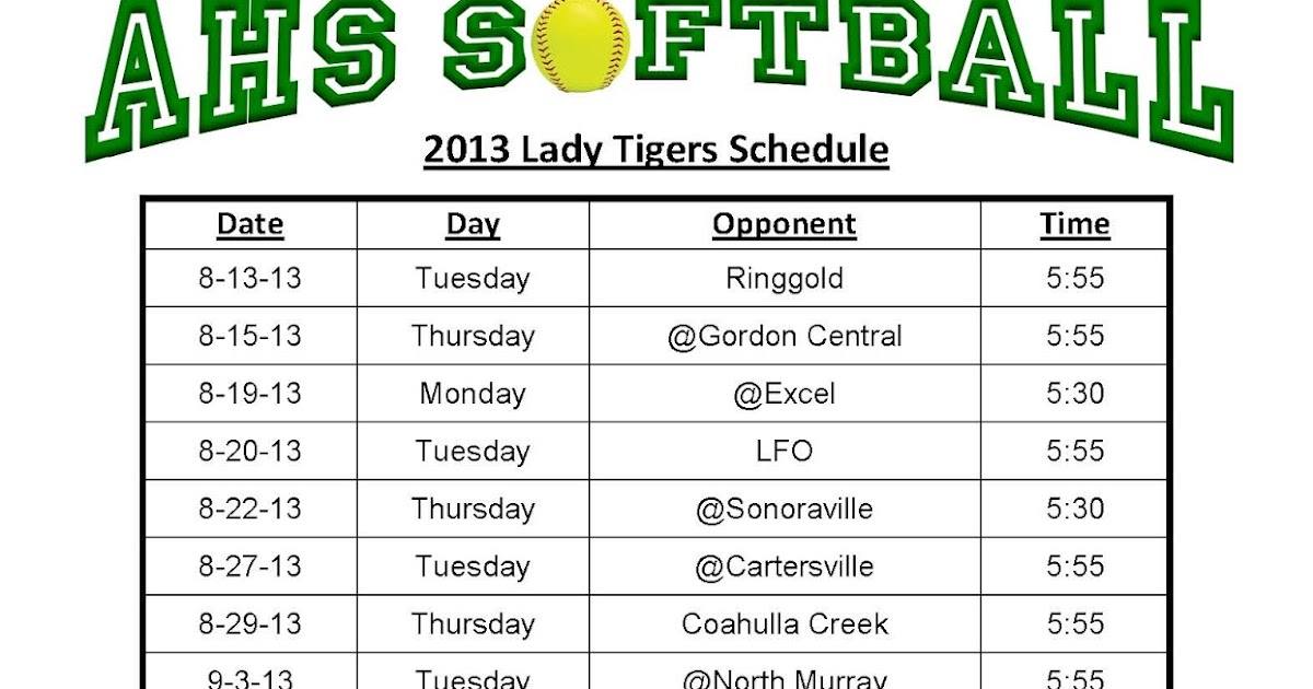 softball schedule template