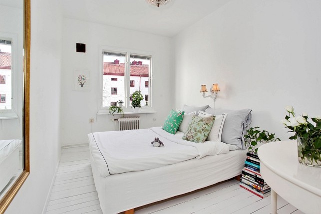 43m2 de estilo nórdico, con toques vintage y color Habitación nórdica y femenina en tonos verdes