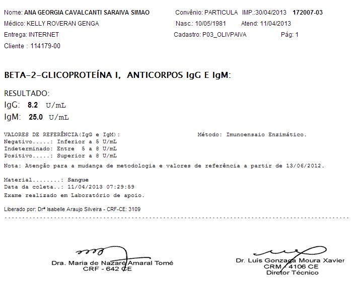 Ana costa resultado de exame