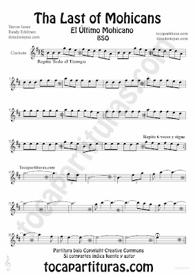 Tubescore The Last of the Mohicans sheet music for clarinet Last of Mohicans Soundtrak 