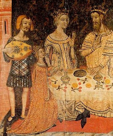 Mestre de Santa Coloma de Queralt, Retaule dels sants Joans, (detalls del ball de Salomé) c. 1356, Museu Nacional d’Art de Catalunya