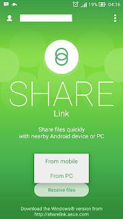 tampilan aplikasi sharelink menerima file