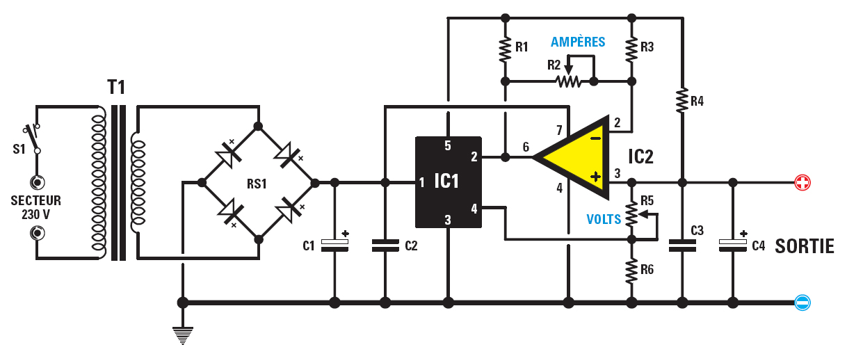 schema montage electronique: Une alimentation stabilisée variable de 3 à 24  volts sous 2 ampères