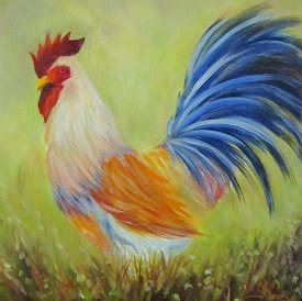 "Strutting My Stuff",  blue tailed rooster  SOLD!