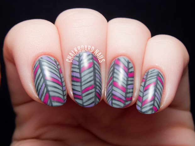 grey herringbone nail art chalkboard