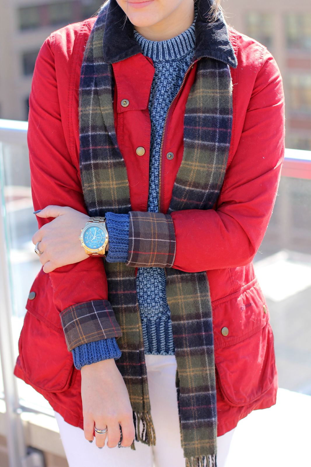 Red Waxed Barbour Jacket New York City Fashion and Lifestyle Blog